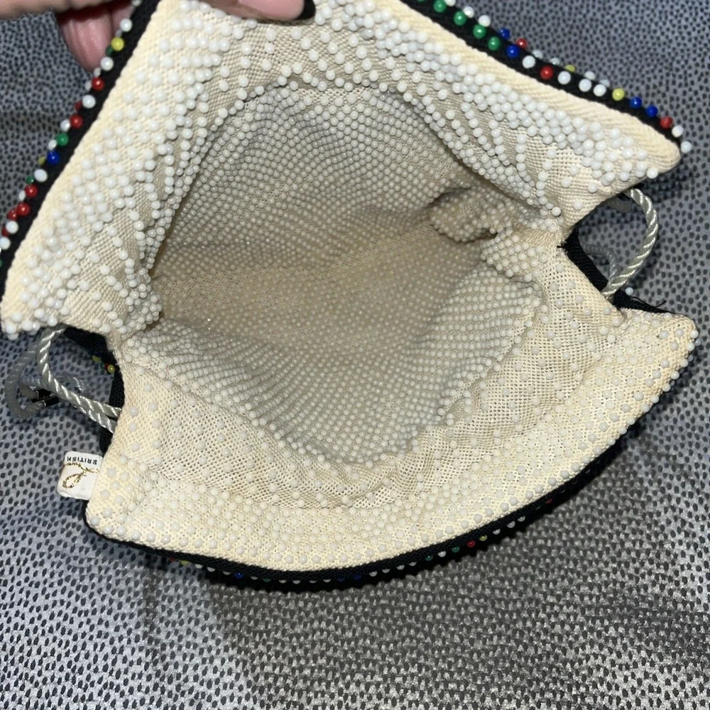 1960's Purse‎ candy dot Vtg reversible Colored beaded white Drawstring eclectic
